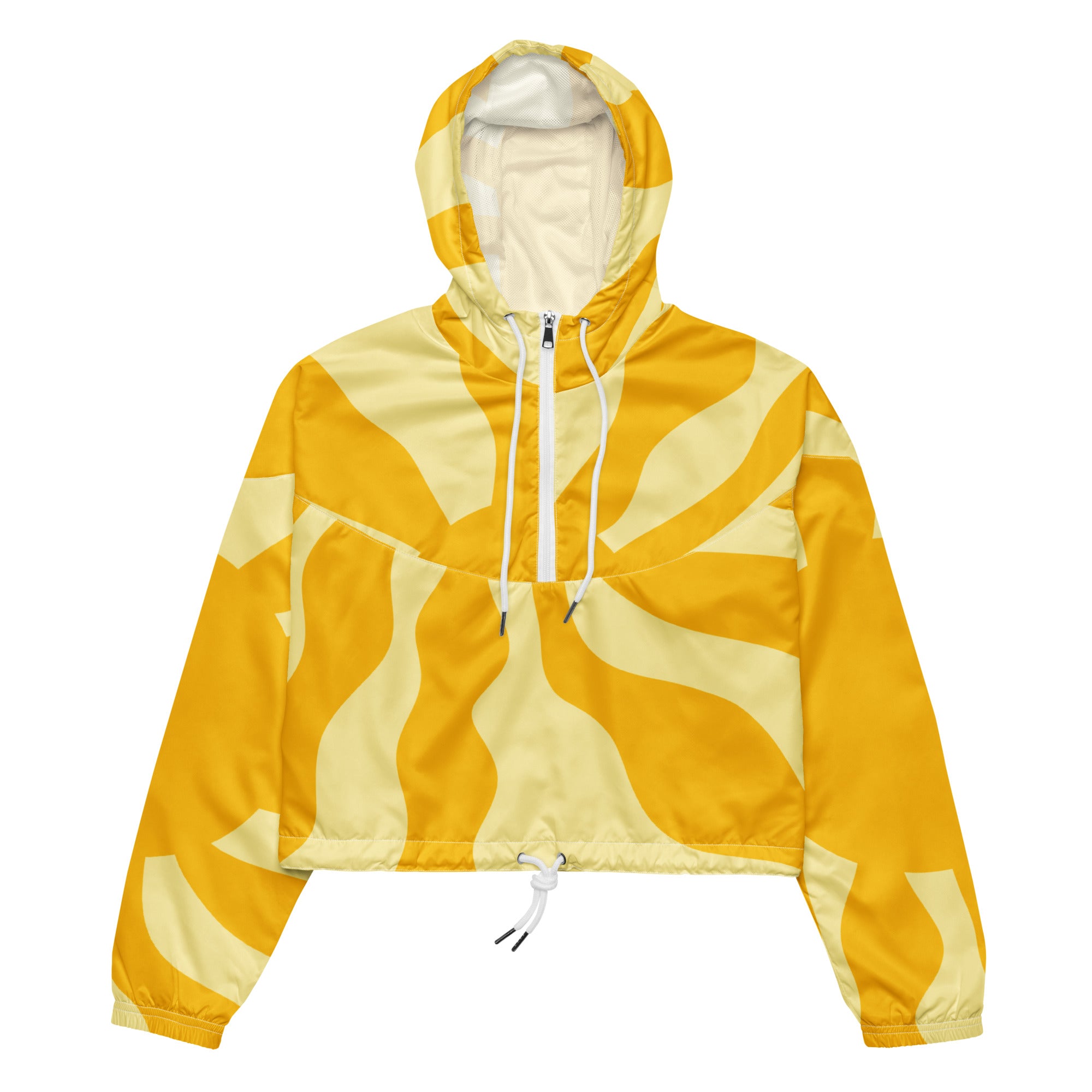 Cannabis Leaf Print pale yellow Women’s cropped windbreaker newest